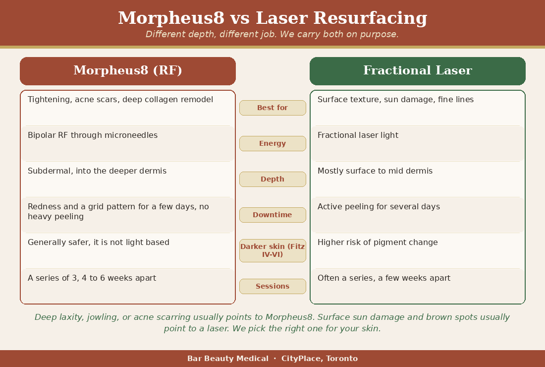 Morpheus8 RF microneedling vs fractional laser resurfacing comparison | Bar Beauty Medical