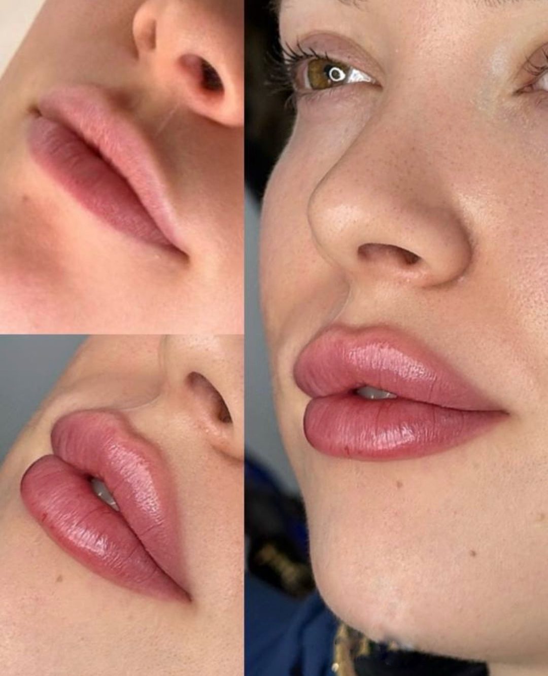 Natural lip filler before and after, three angles, Bar Beauty Medical Toronto