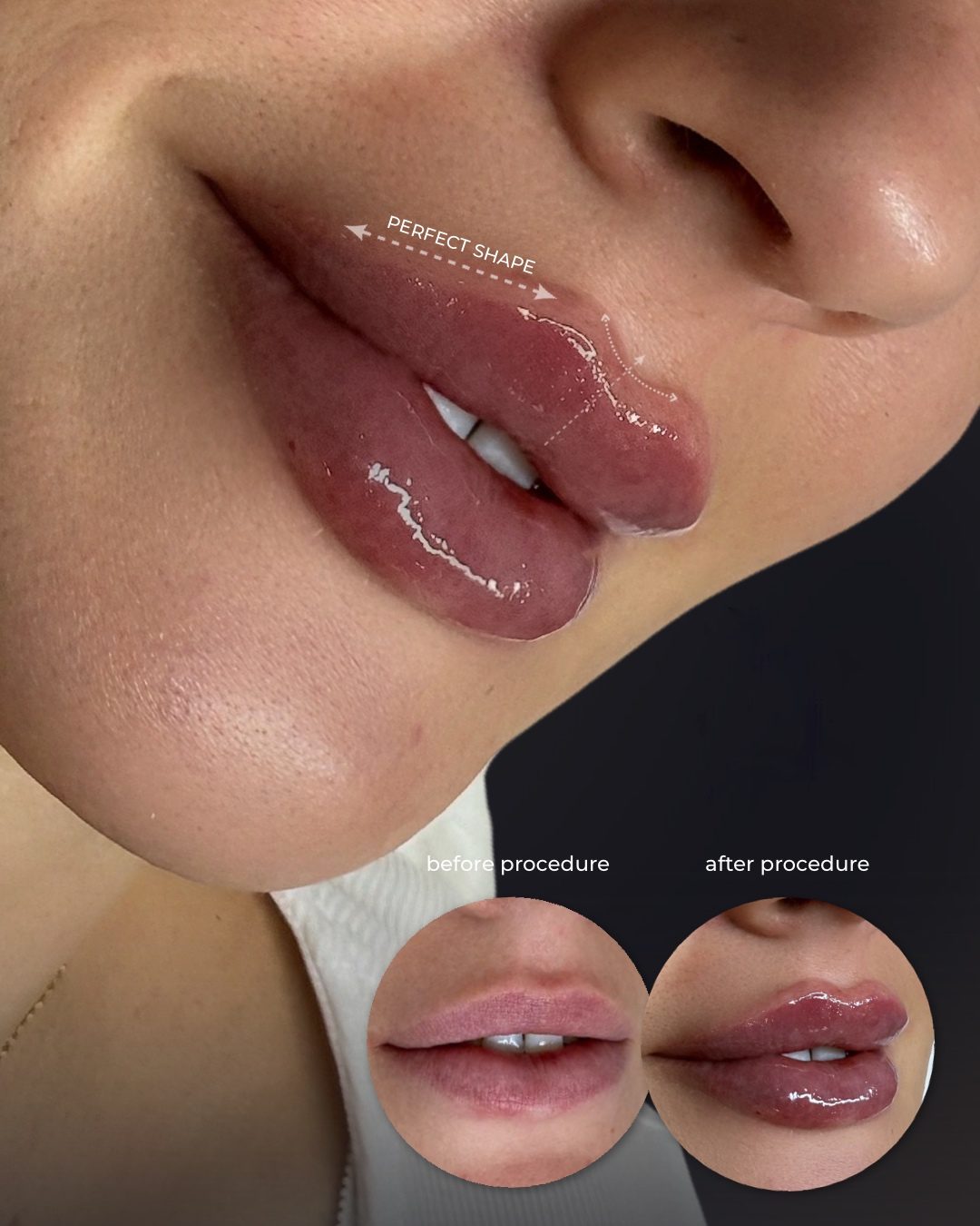 Lip augmentation before and after with shape detail, Bar Beauty Medical Toronto
